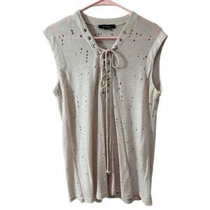 Olivaceous Women’s Size Small Beige Distressed Lace Up Sleeveless Top